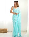 Sky Blue Georgette Saree | Designer Thread & Sequin Embroidered Party Wear