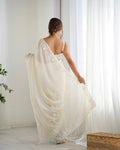 Elegant Cream Georgette Sequance Embroidery Saree | Designer Work Party Wear Couture