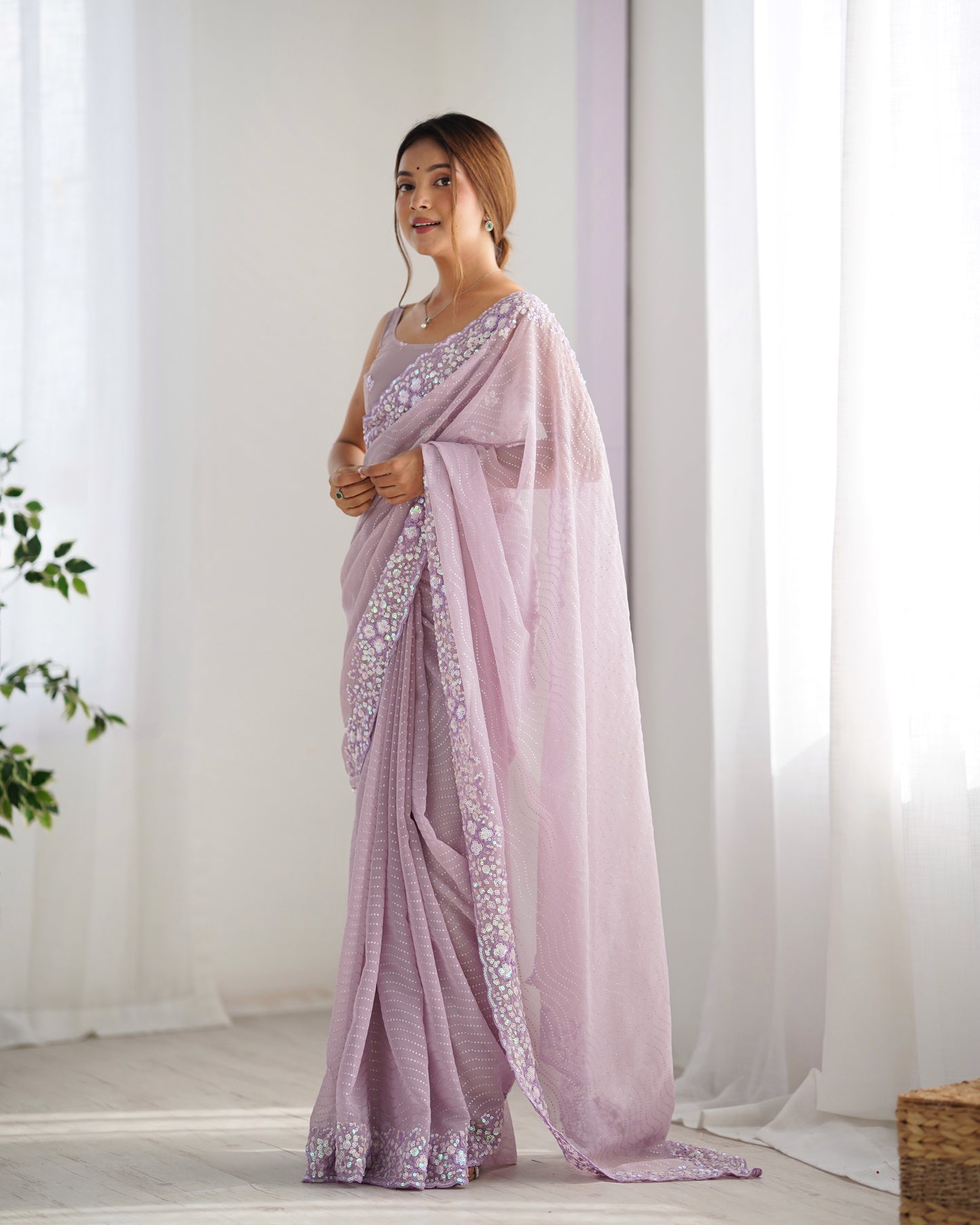 Graceful Lavender Georgette Sequance Embroidery Saree | Designer Work Party Wear Couture