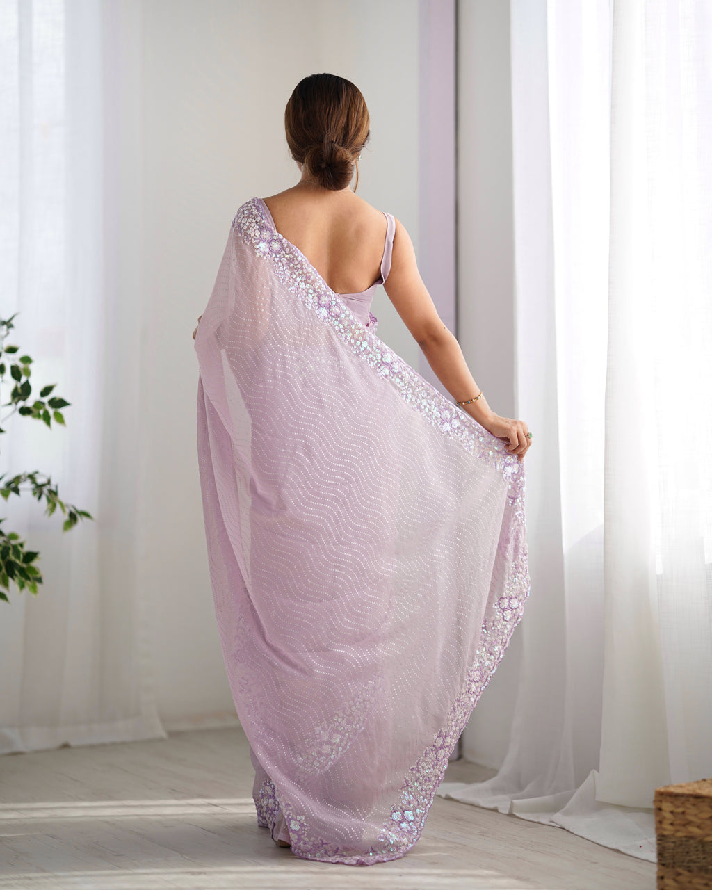Graceful Lavender Georgette Sequance Embroidery Saree | Designer Work Party Wear Couture