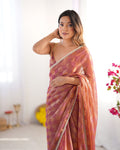 Autumn Rust NC Chiffon Chex Party Wear Saree | Wevon Chex Designer with Moti Lace Border