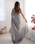 Royal Blue NC Chiffon Chex Party Wear Saree | Wevon Chex Designer with Moti Lace Border