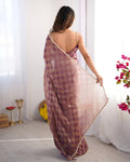 Regal Purple NC Chiffon Chex Party Wear Saree | Wevon Chex Designer with Moti Lace Border