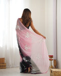 Pink & Black Georgette Party Wear Saree | Dual Shaded with Designer Sequin Embroidery Couture