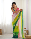 Green & Rama Georgette Party Wear Saree | Dual Shaded with Designer Sequin Embroidery Couture