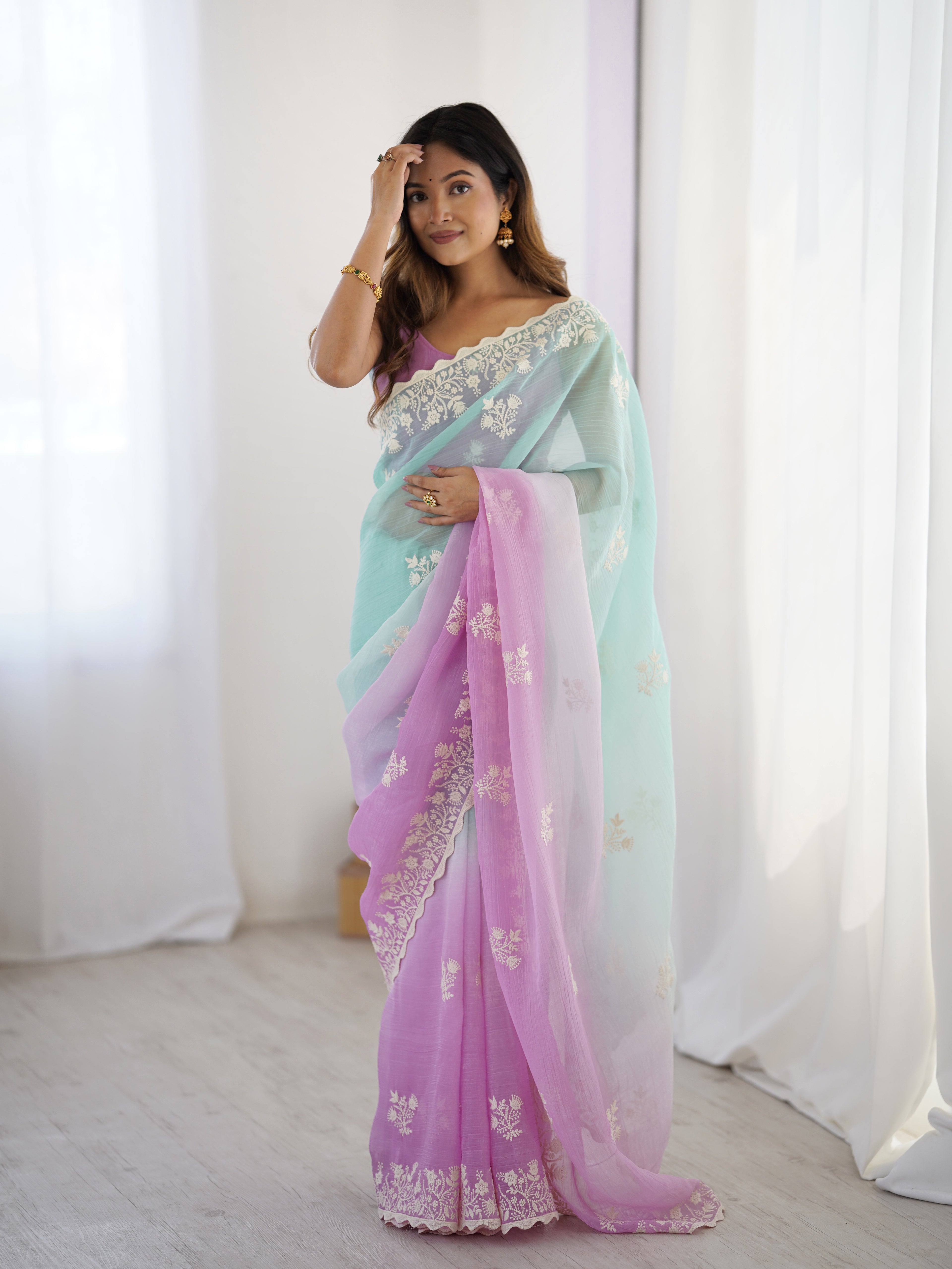 Royal Purple Crunchy Silk Party Wear Saree | Dual-Shaded Majesty with Embroidered Couture