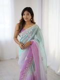 Royal Purple Crunchy Silk Party Wear Saree | Dual-Shaded Majesty with Embroidered Couture