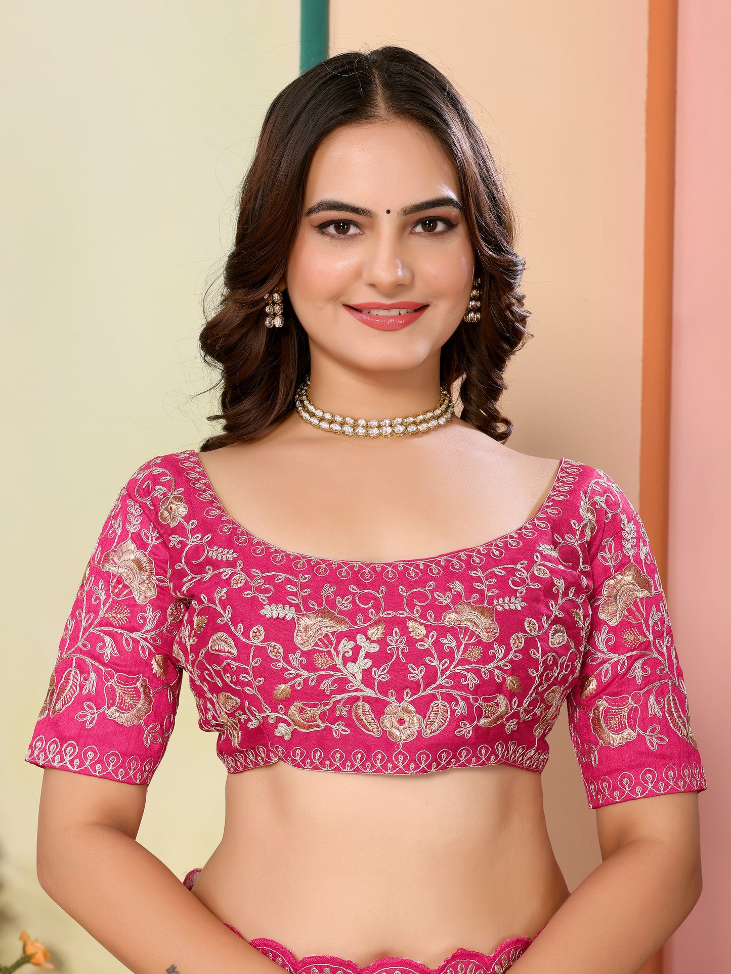 Pink Organza Festival Saree | Designer Embroidery Art Silk Couture