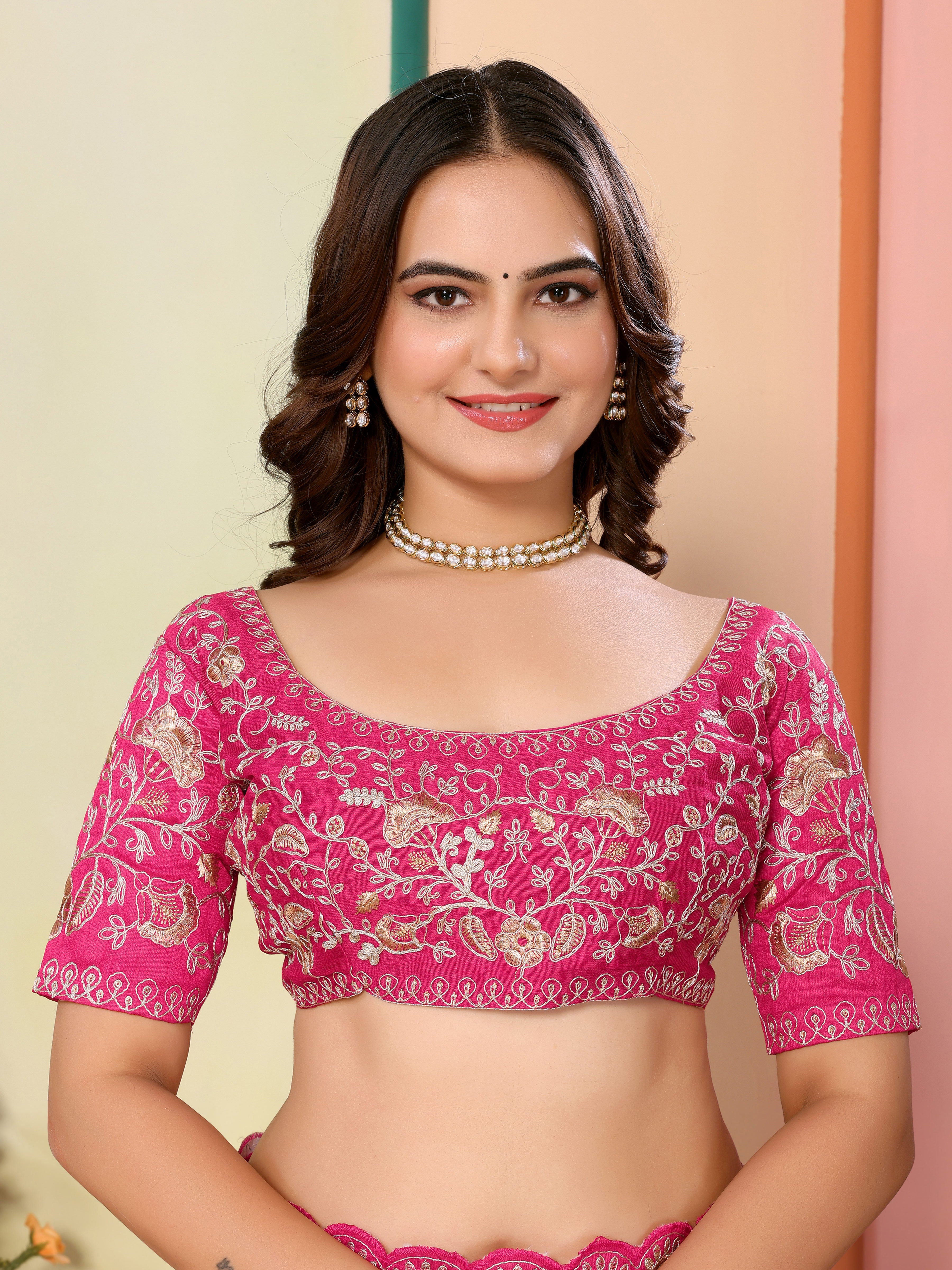 Pink Organza Festival Saree | Designer Embroidery Art Silk Couture