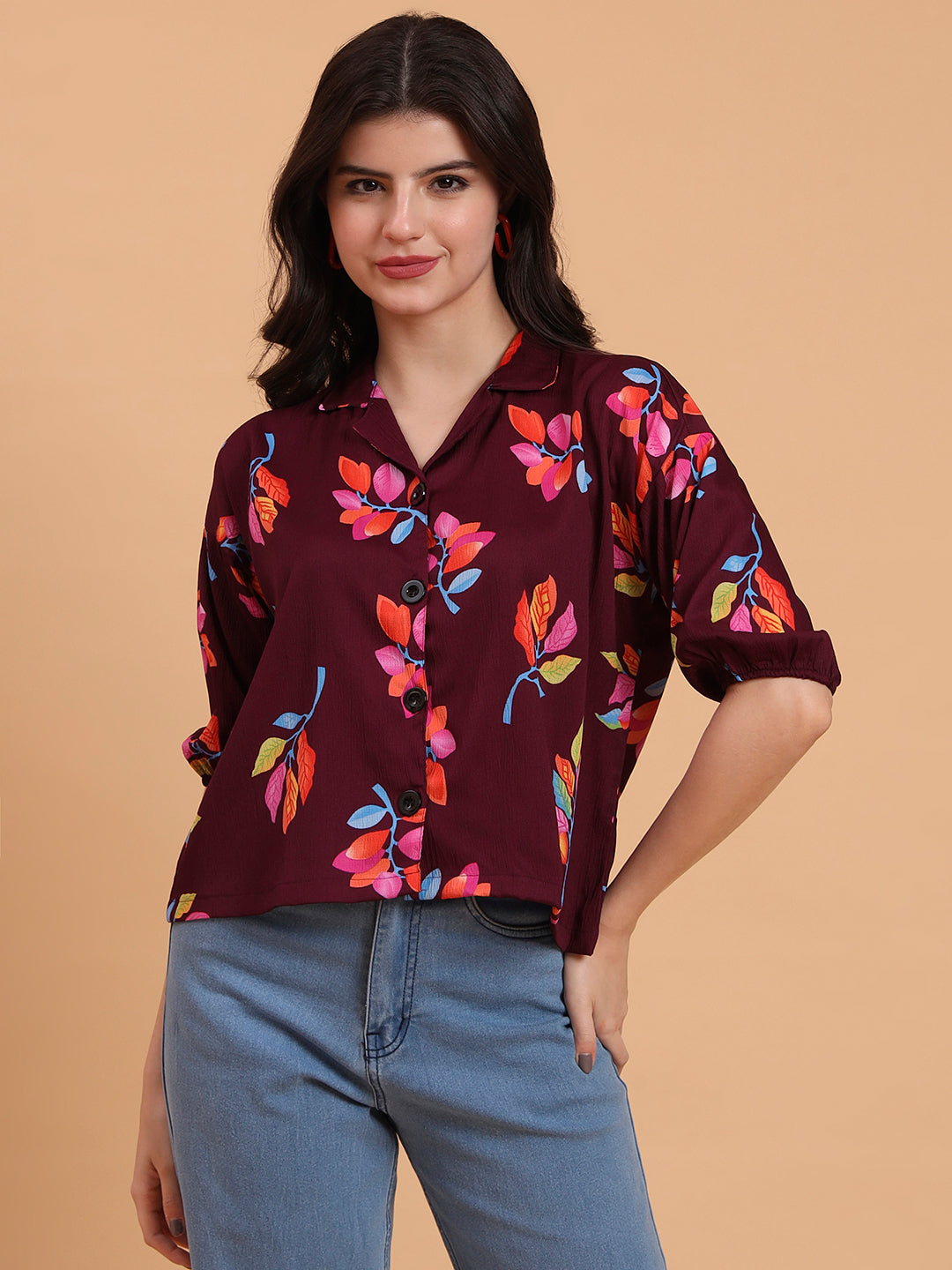 Wine Delta Designer Printed Shirt | Rich Hue with Contemporary Print