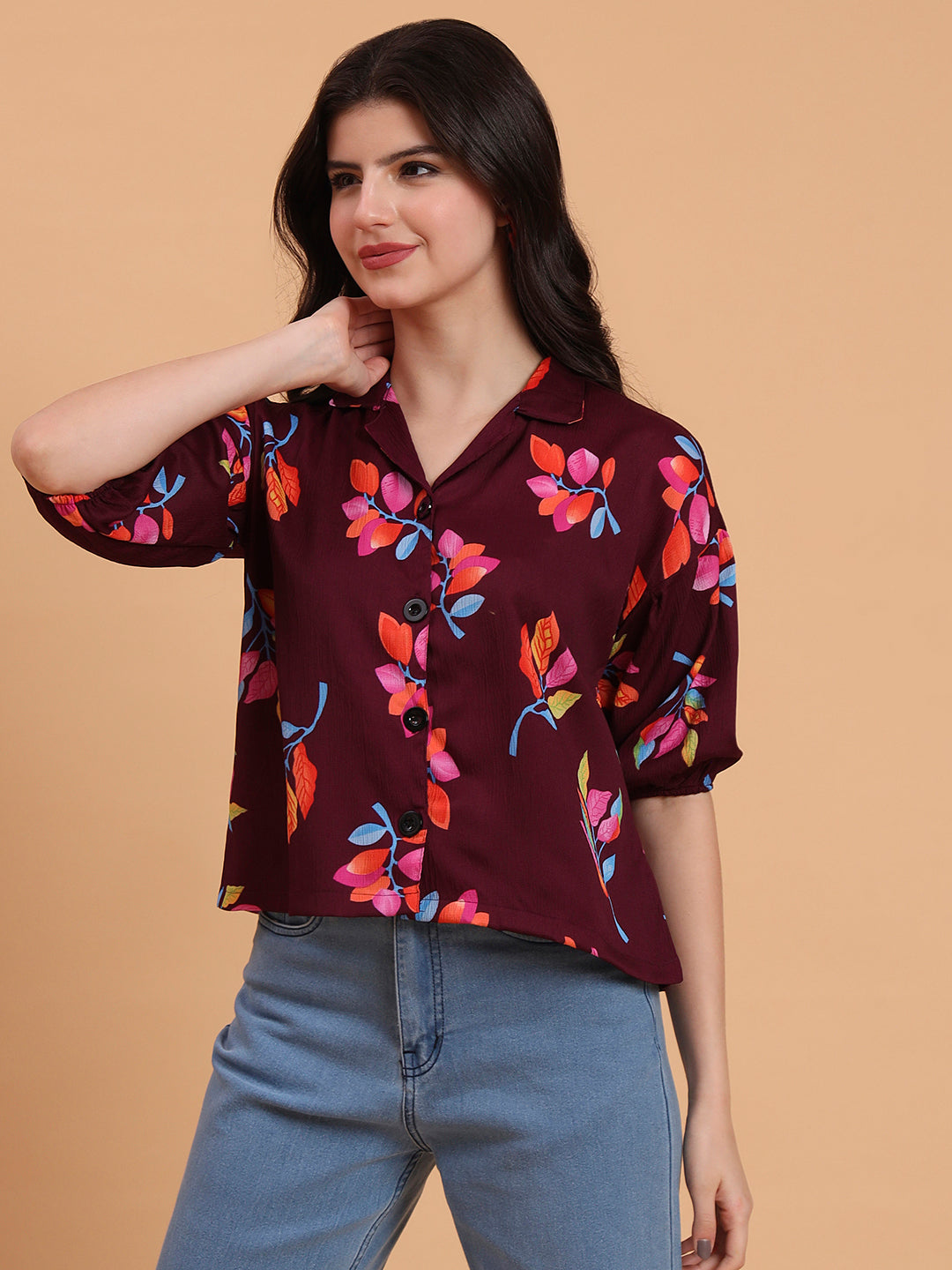 Wine Delta Designer Printed Shirt | Rich Hue with Contemporary Print