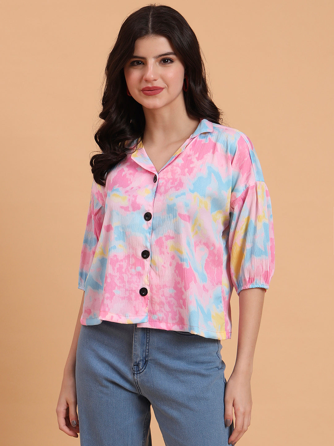 Pink Delta Designer Printed Shirt | Vibrant Style with Contemporary Print