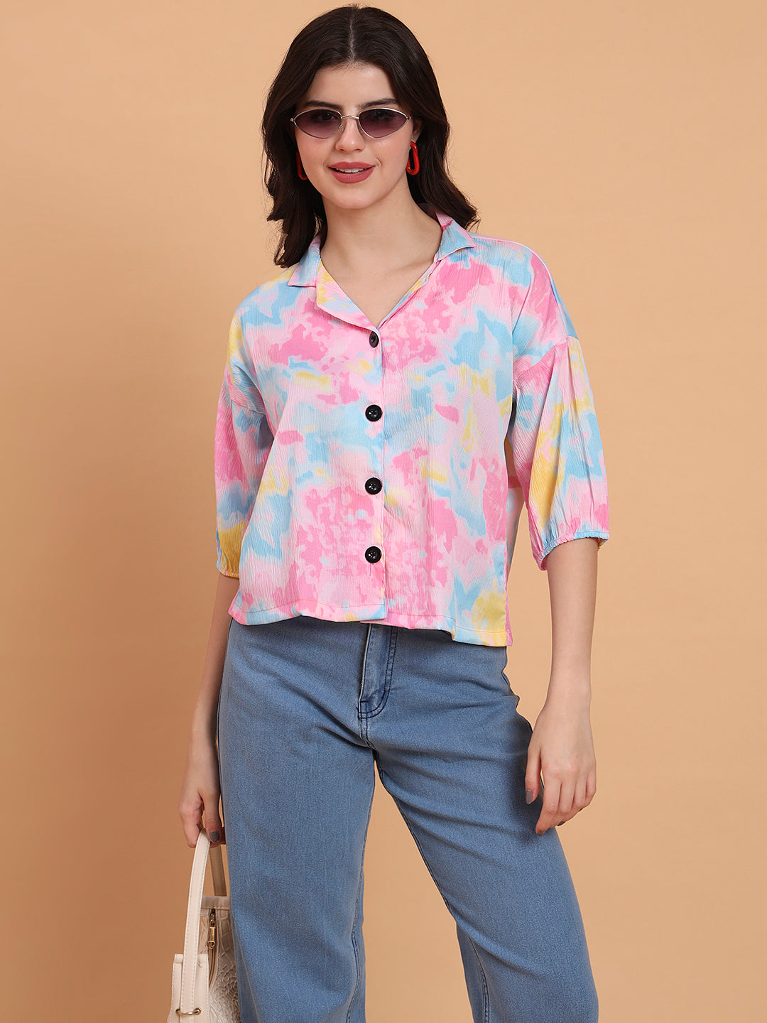 Pink Delta Designer Printed Shirt | Vibrant Style with Contemporary Print