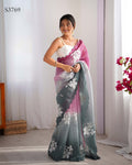 Wine-Green Dual Tone Party Wear Saree | Crunchy Crush with Satin Silk Blouse & Embroidery Work