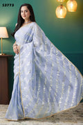 Regal Purple Organza Ready-to-Wear Saree | Solid Designer Foil Printed with Lace Border