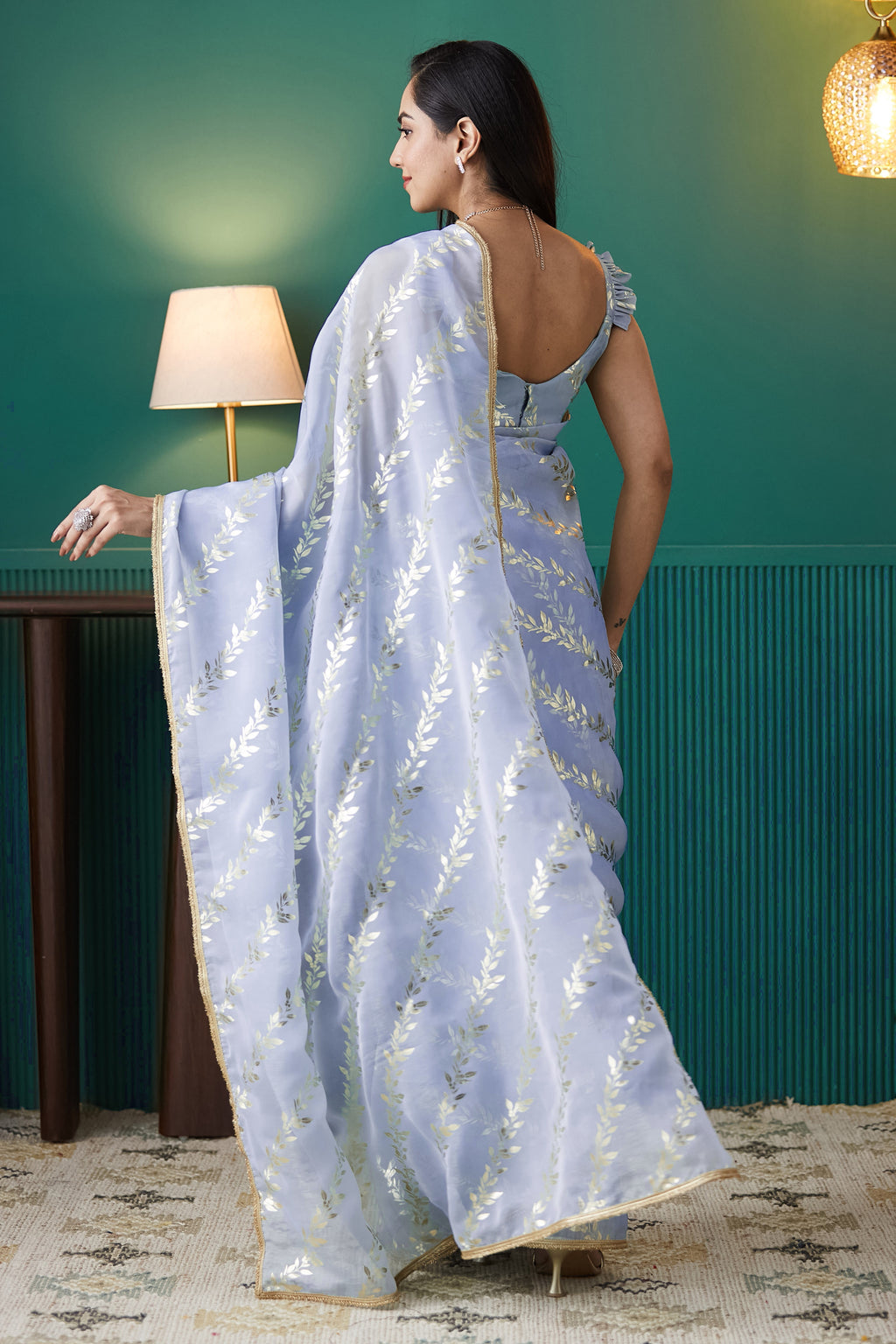 Regal Purple Organza Ready-to-Wear Saree | Solid Designer Foil Printed with Lace Border