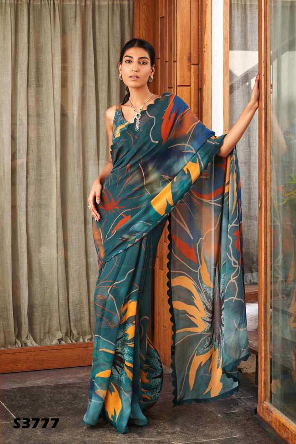 Emerald Green Bright Moss Digital Printed Saree | Designer Party Wear Couture Ensemble