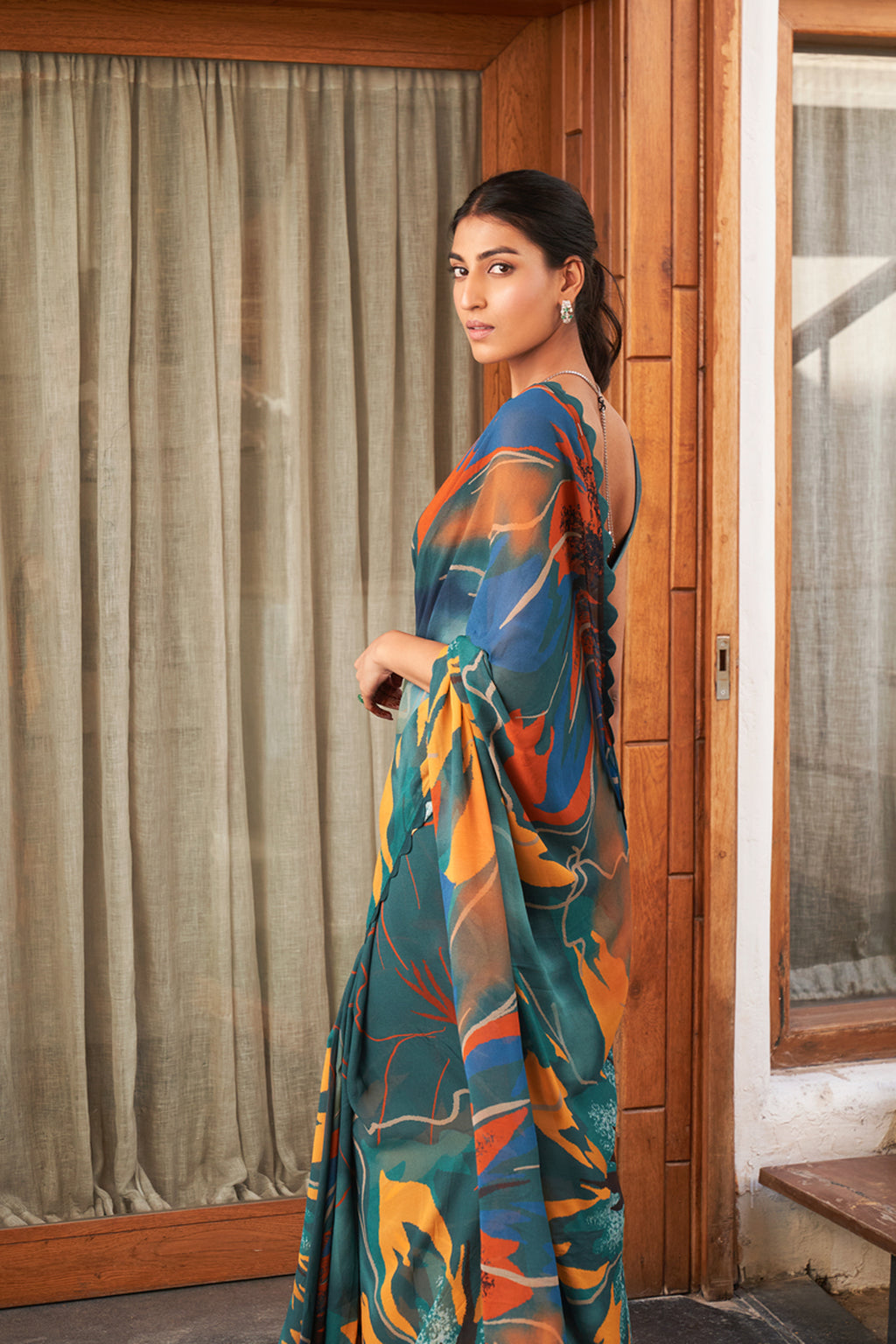 Emerald Green Bright Moss Digital Printed Saree | Designer Party Wear Couture Ensemble