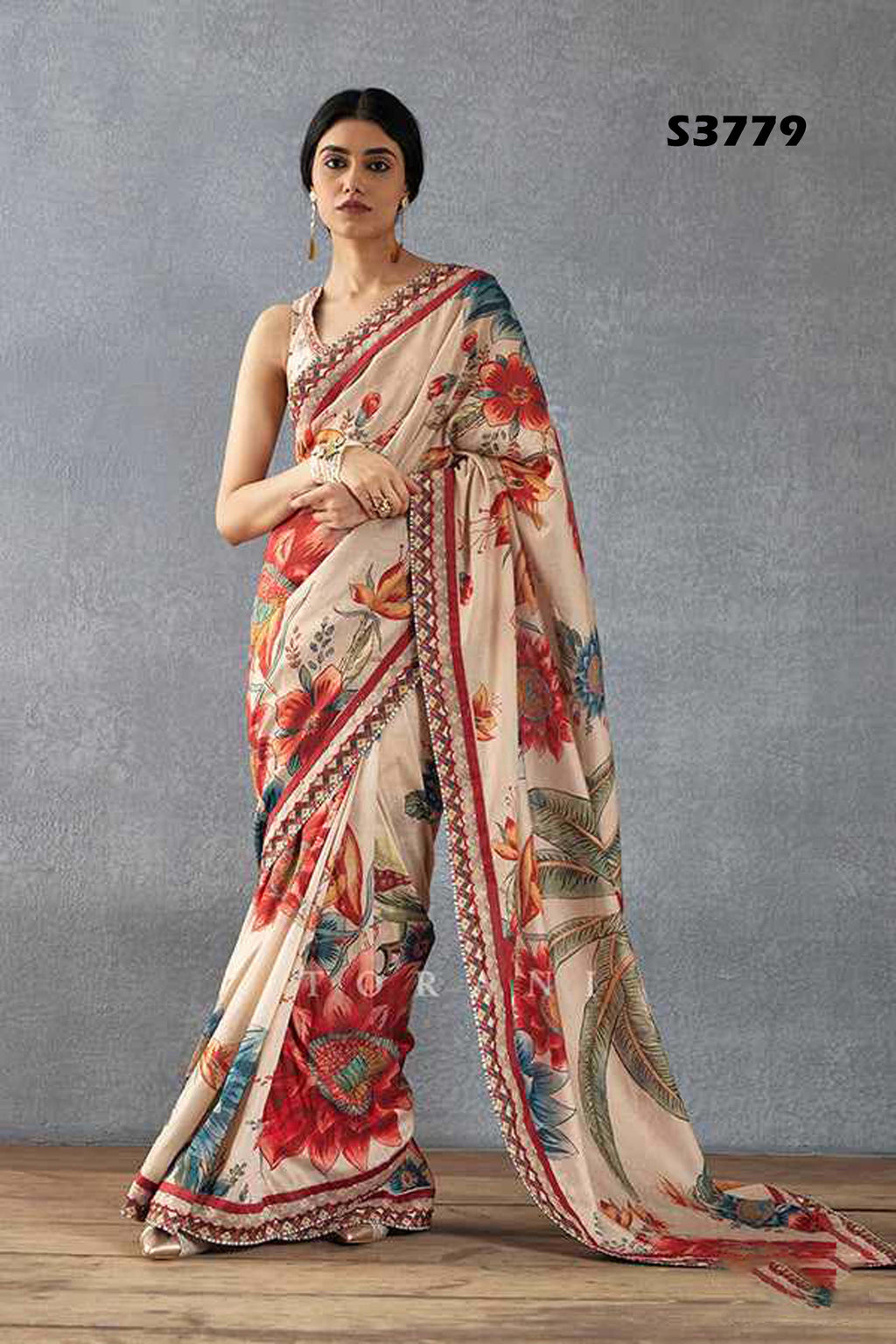 Elegant Beige Bright Moss Digital Printed Saree | Designer Party Wear Couture Ensemble