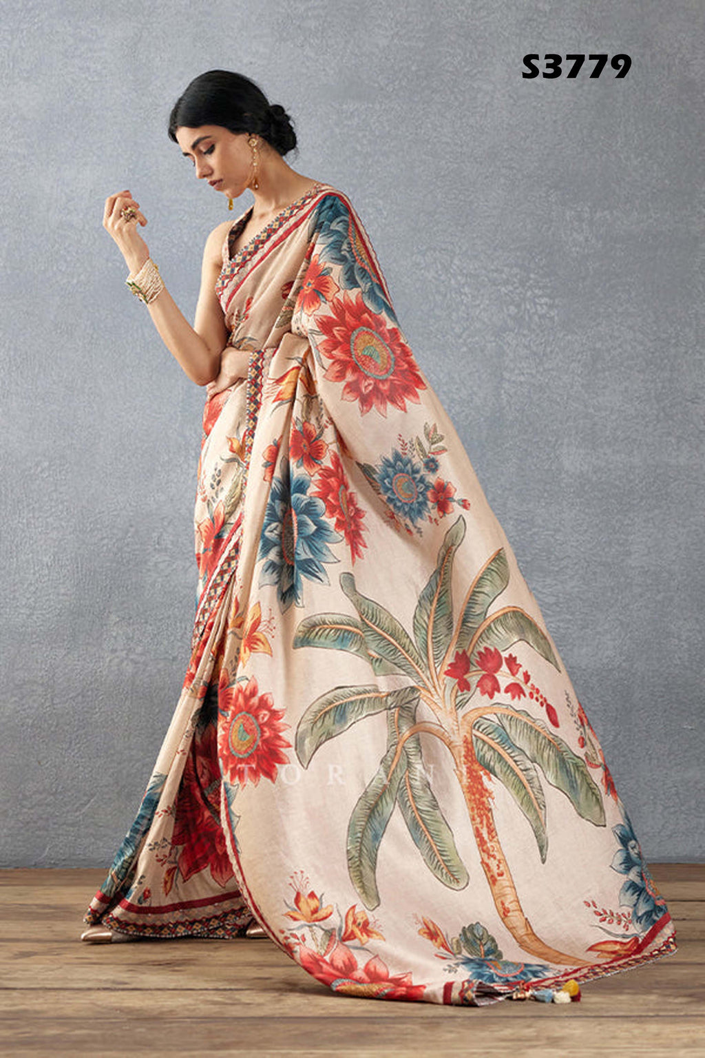 Elegant Beige Bright Moss Digital Printed Saree | Designer Party Wear Couture Ensemble