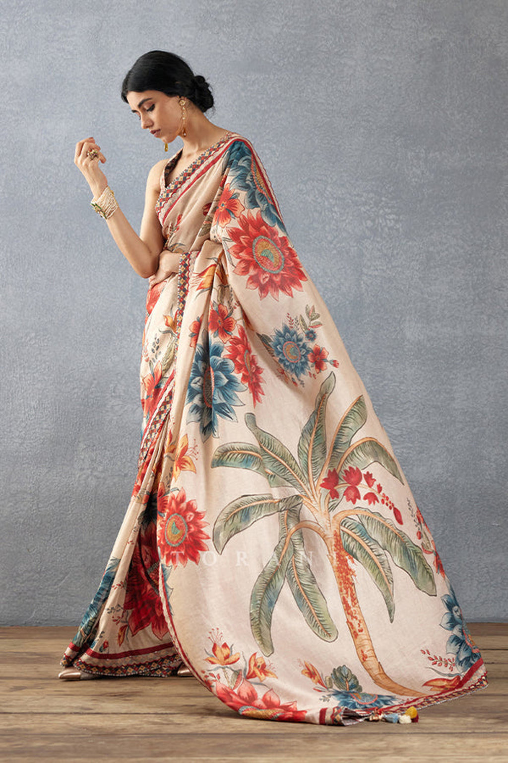 Elegant Beige Bright Moss Digital Printed Saree | Designer Party Wear Couture Ensemble
