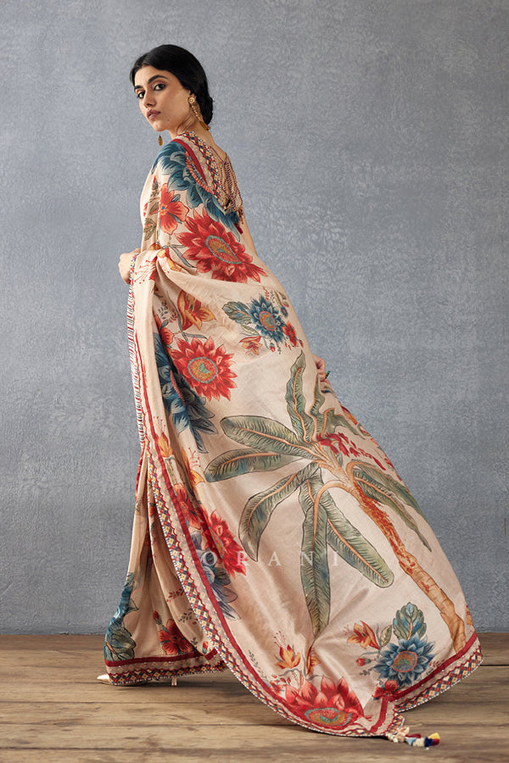 Elegant Beige Bright Moss Digital Printed Saree | Designer Party Wear Couture Ensemble