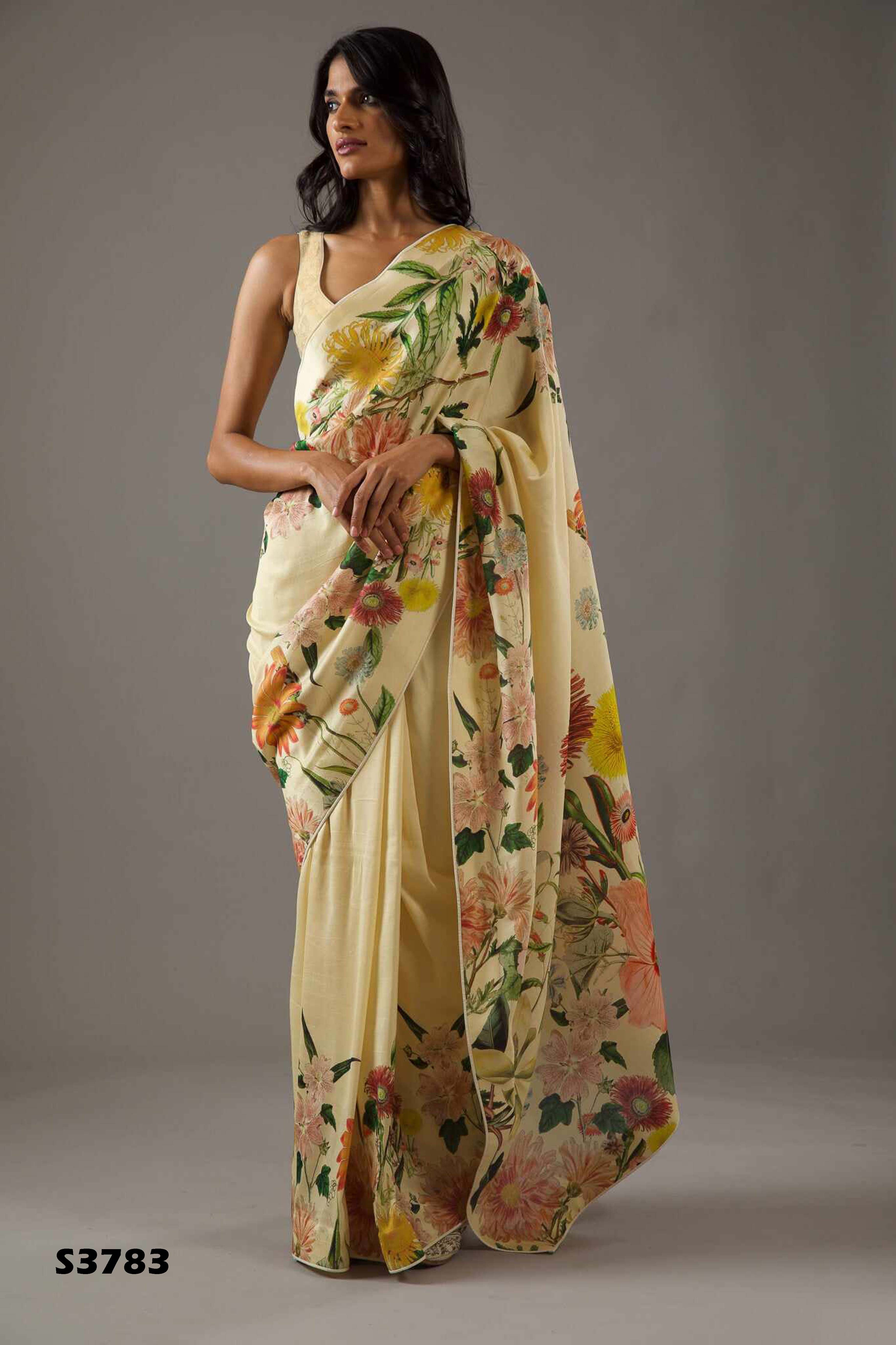 Sunshine Yellow Bright Moss Digital Printed Saree | Designer Party Wear Couture Ensemble
