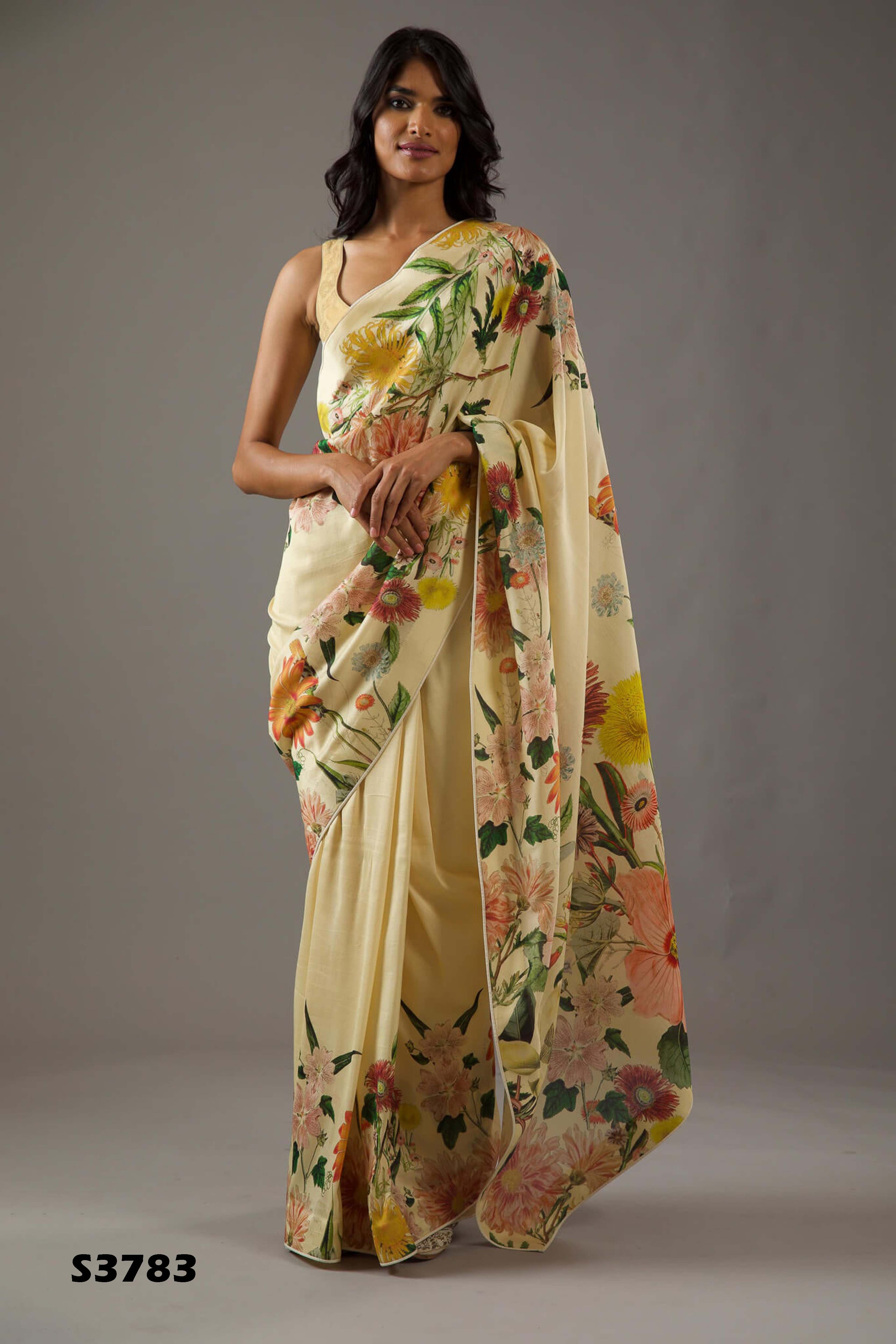 Sunshine Yellow Bright Moss Digital Printed Saree | Designer Party Wear Couture Ensemble
