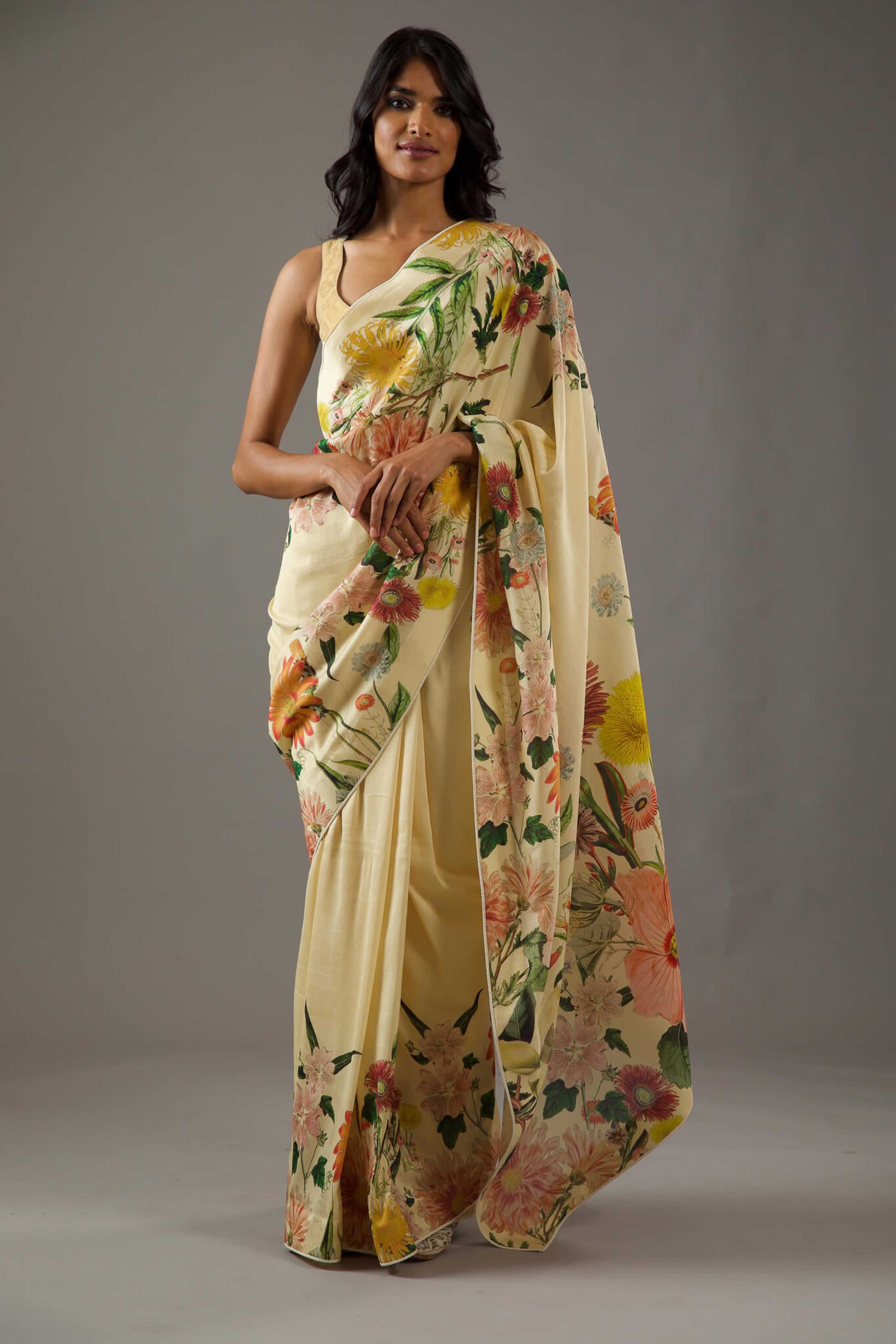 Sunshine Yellow Bright Moss Digital Printed Saree | Designer Party Wear Couture Ensemble