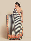 Midnight Black & Vibrant Orange Bright Moss Digital Printed Saree | Designer Contrast Blouse Couture Ensemble