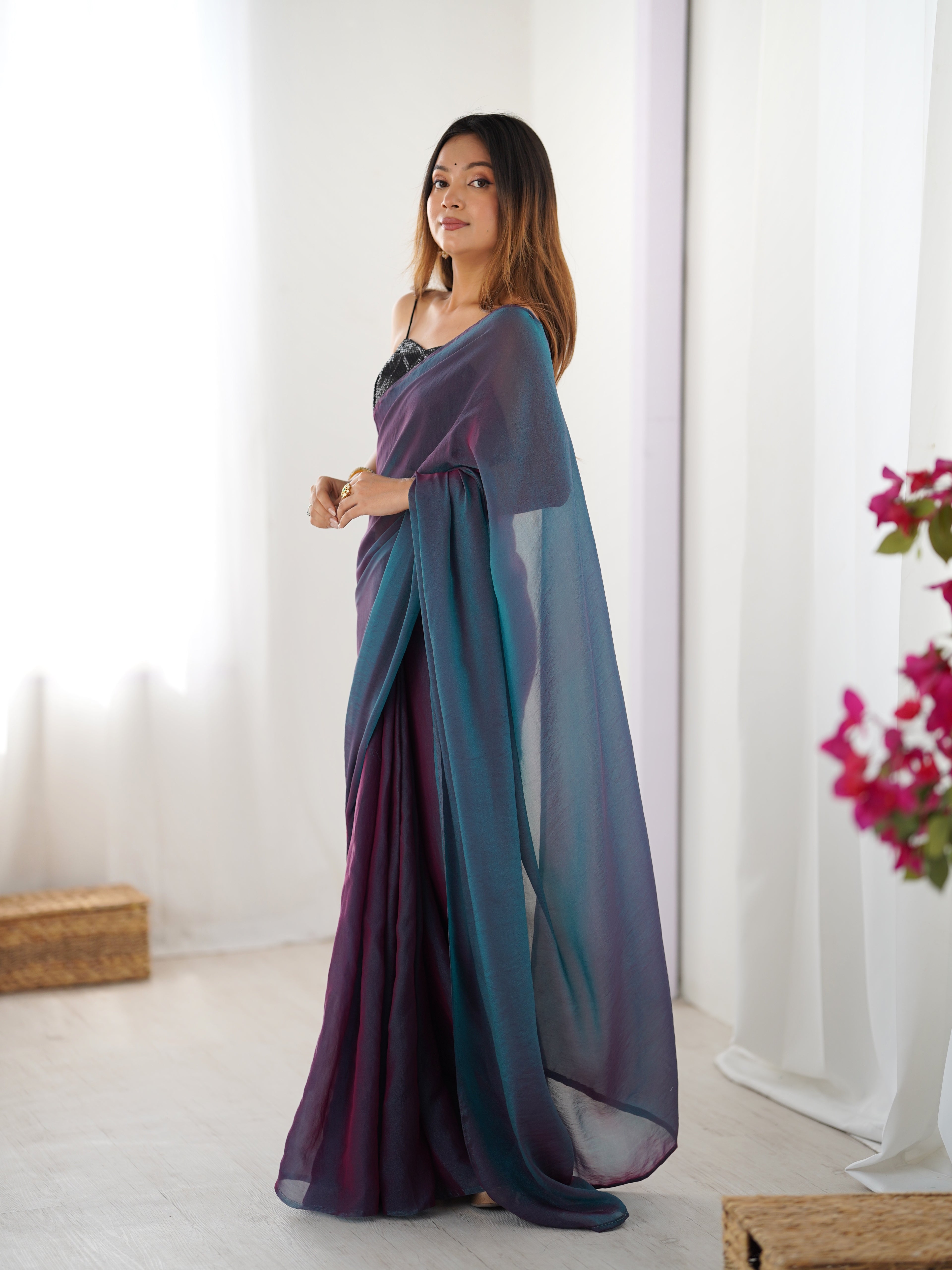 Rama Radiance Glassy Two Tone Party Wear Saree | Sequin Embroidered Georgette Blouse