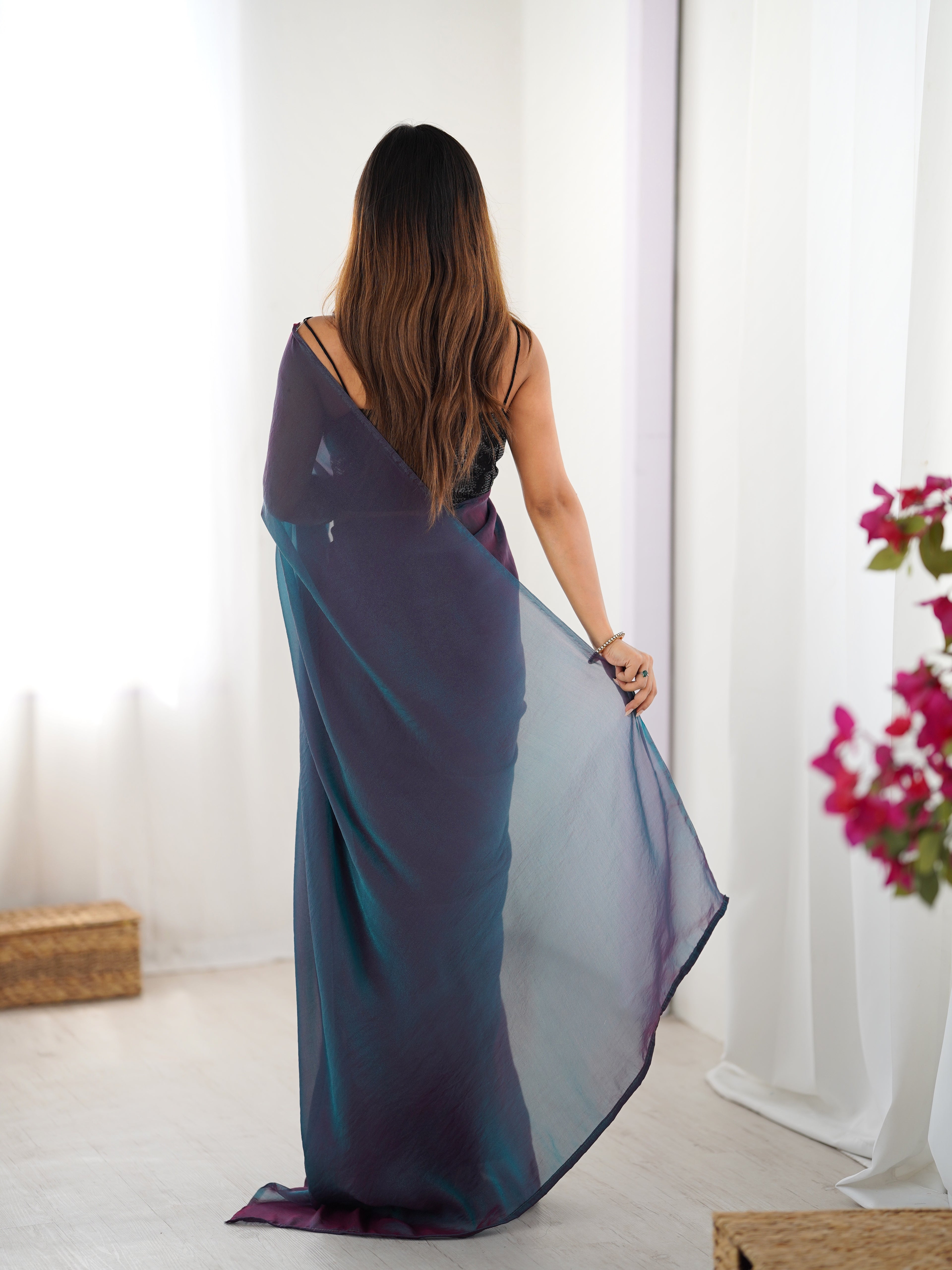 Rama Radiance Glassy Two Tone Party Wear Saree | Sequin Embroidered Georgette Blouse