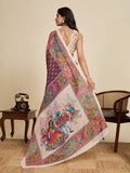 Royal Purple Linen Saree | Digital Print with Woven Jari Border