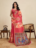 Regal Maroon Linen Saree | Woven Border & Digital Print Splendor