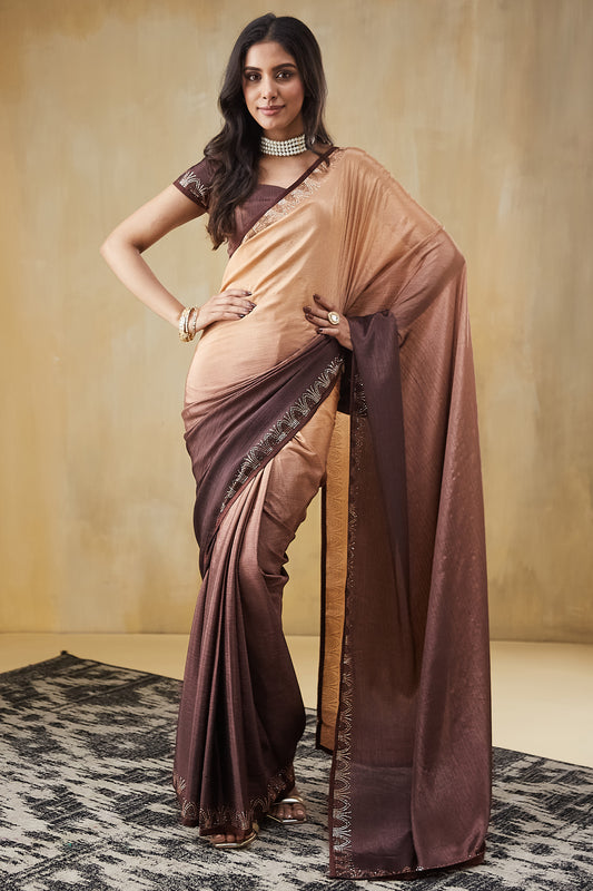 Vibrant Orange Turkey Ready To Wear Saree | Pedding Color & Swarovski Work Couture