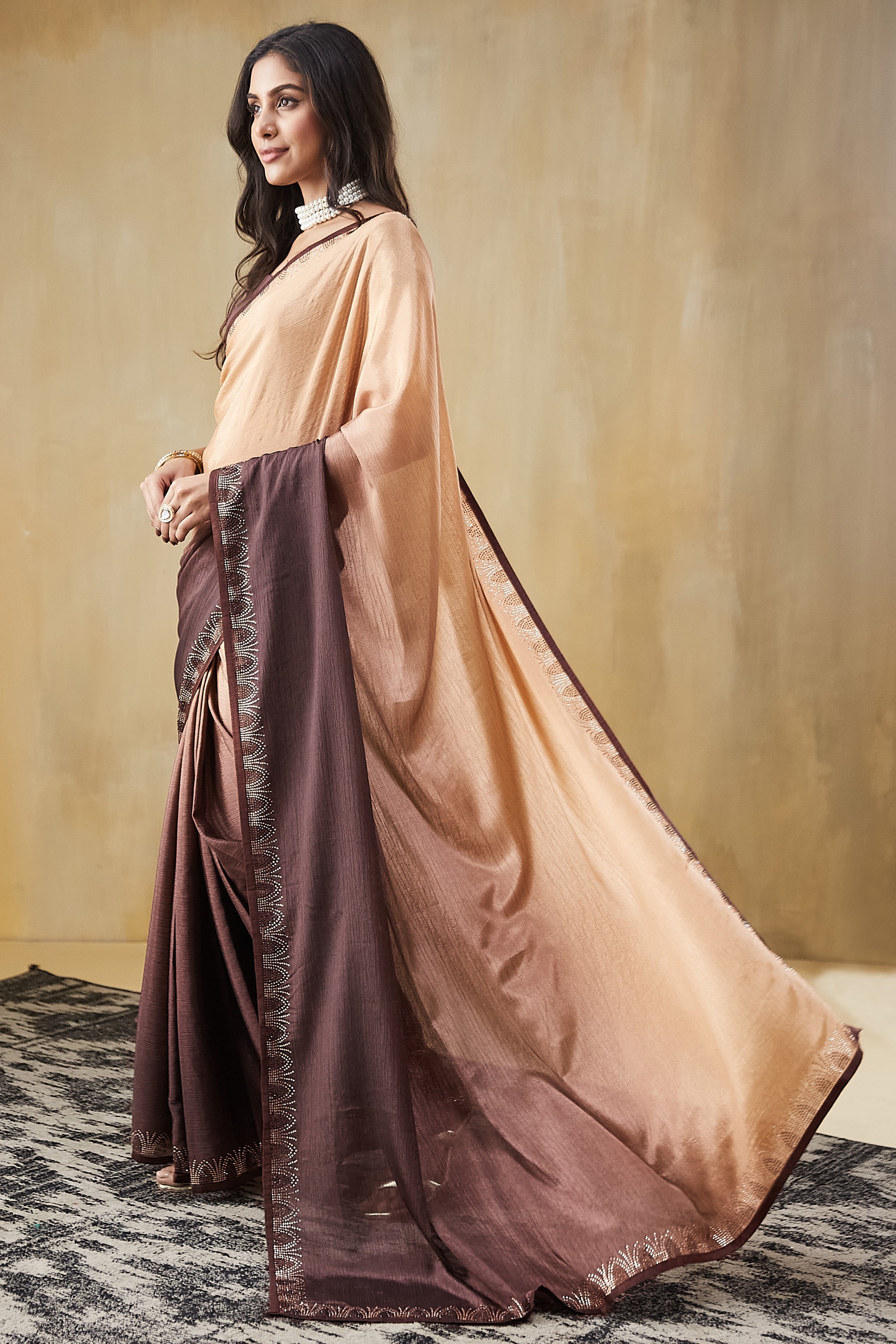 Vibrant Orange Turkey Ready To Wear Saree | Pedding Color & Swarovski Work Couture