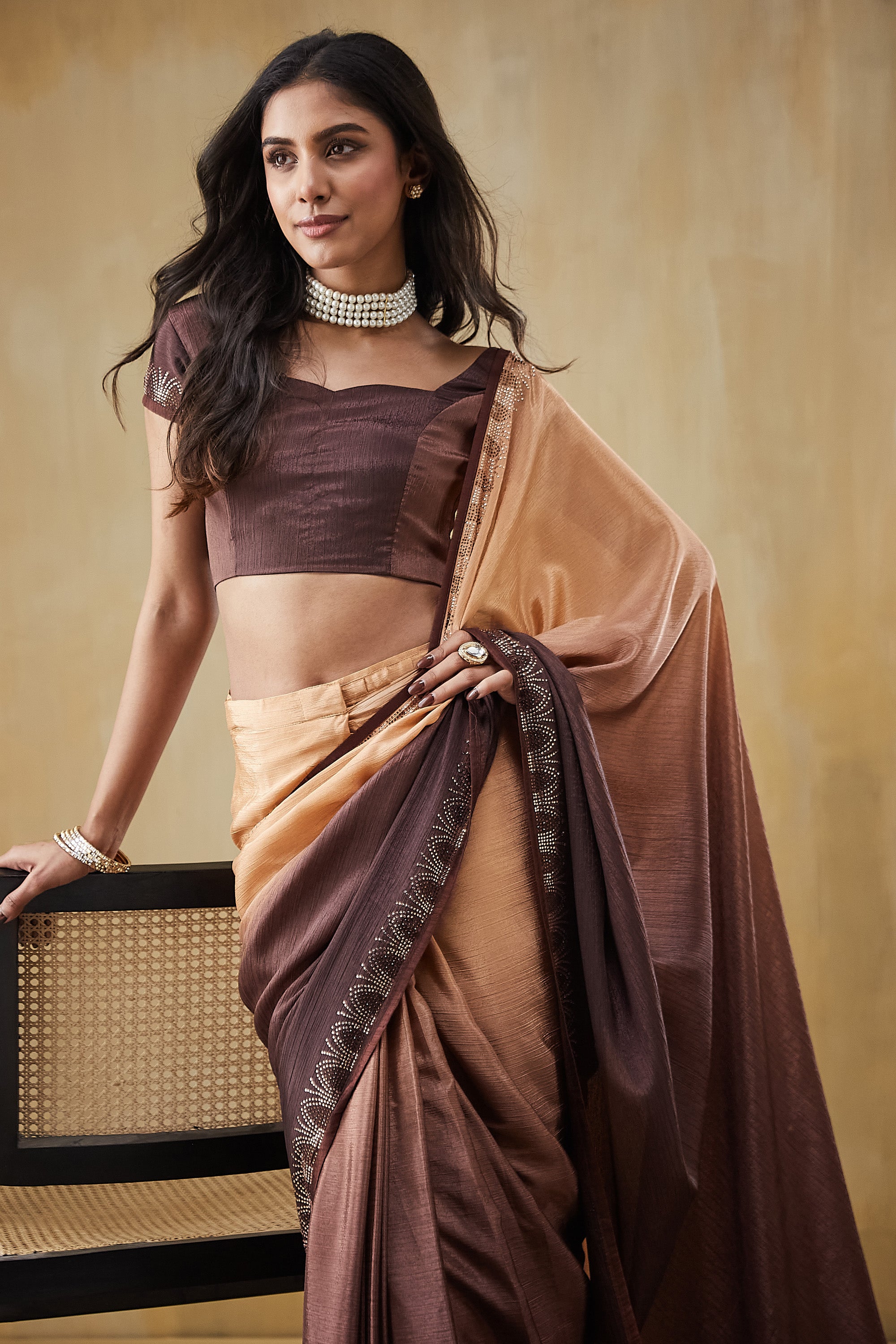 Vibrant Orange Turkey Ready To Wear Saree | Pedding Color & Swarovski Work Couture