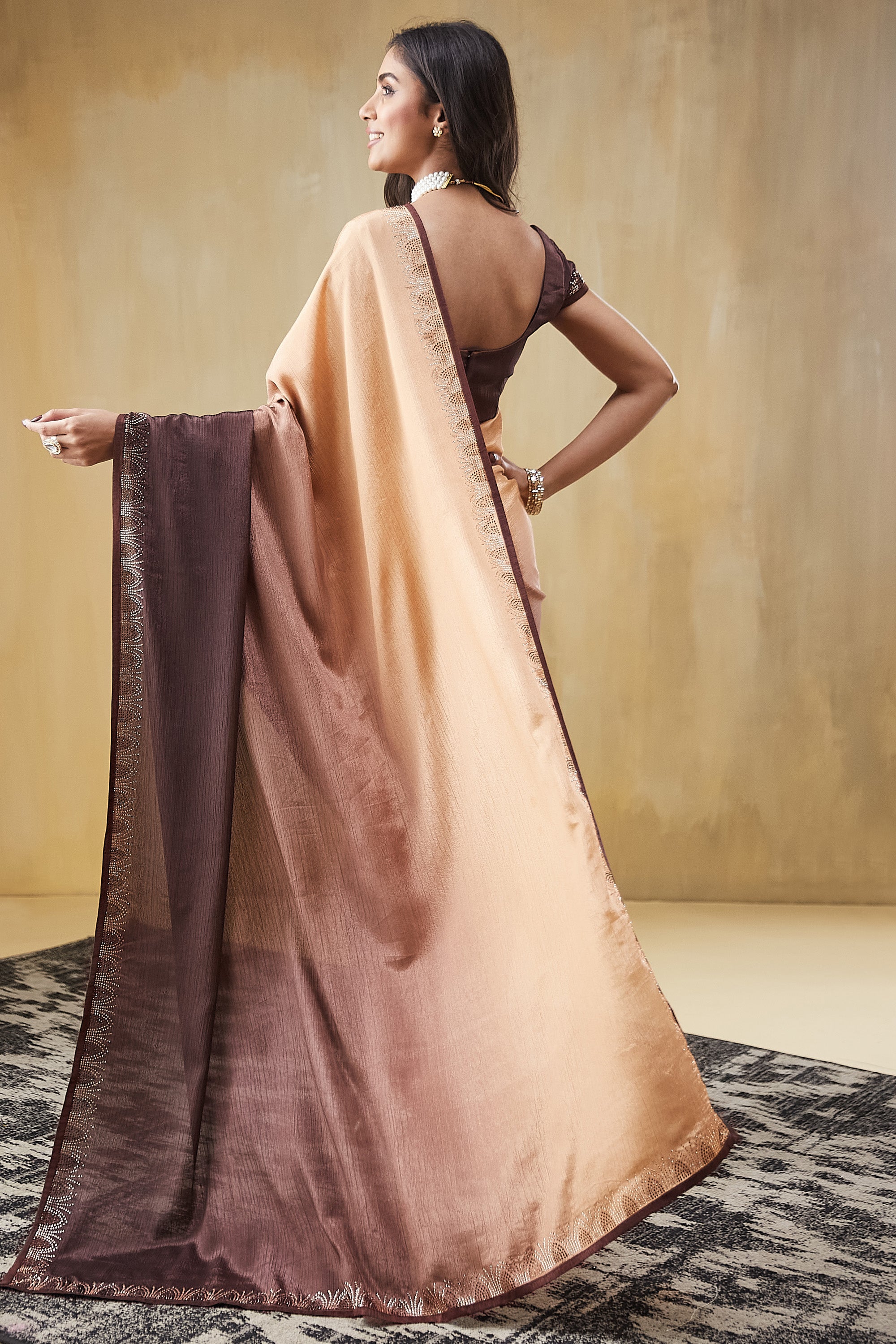 Vibrant Orange Turkey Ready To Wear Saree | Pedding Color & Swarovski Work Couture