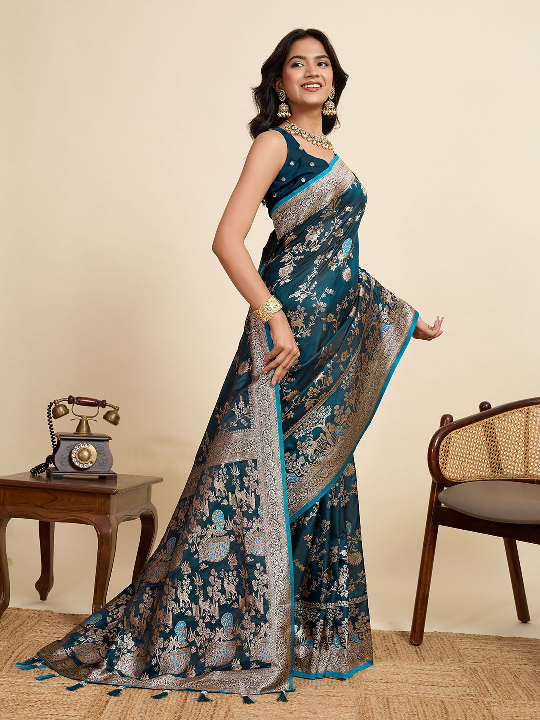 Peacock Majesty Silk Saree | Heavy Digital Printed Regal Ensemble