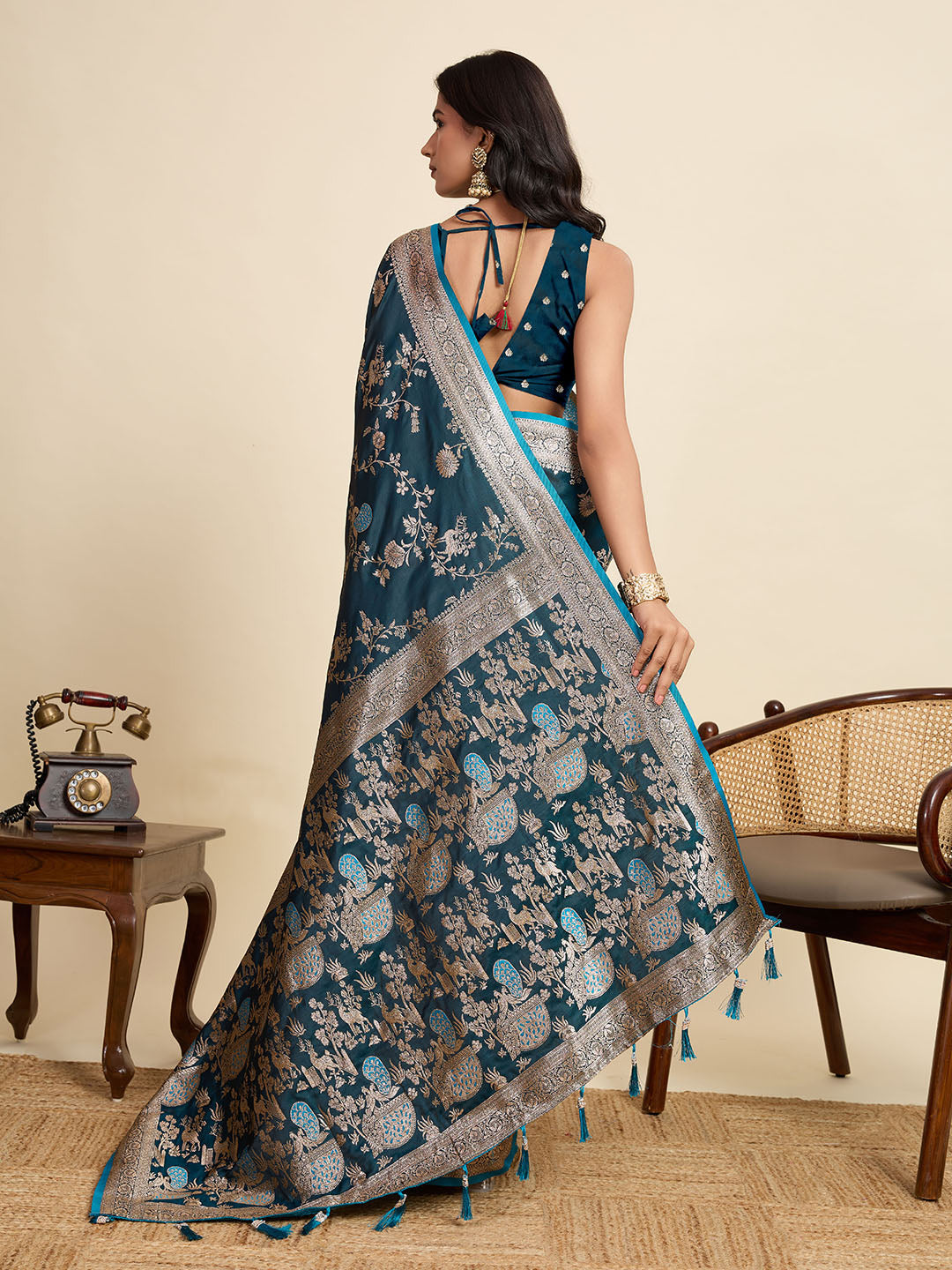 Peacock Majesty Silk Saree | Heavy Digital Printed Regal Ensemble