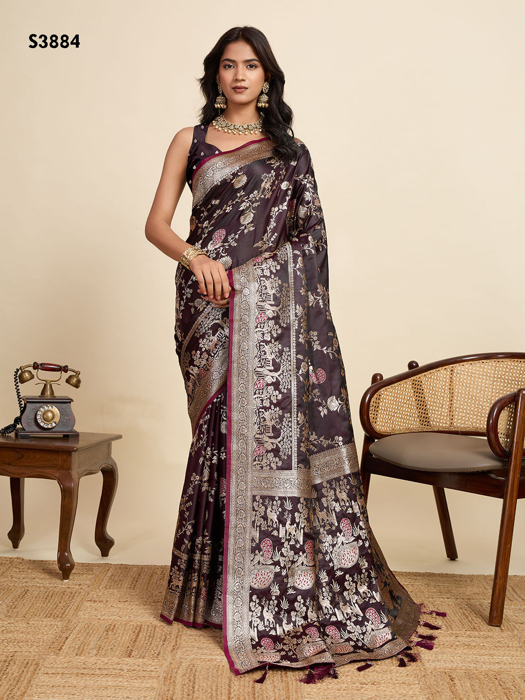 Enchanted Garden Silk Saree | Heavy Digital Printed Mystical Ensemble
