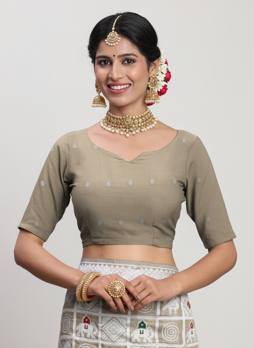 Beige Linen Cotton Saree | Woven Designer Festive & Party Wear Ensemble