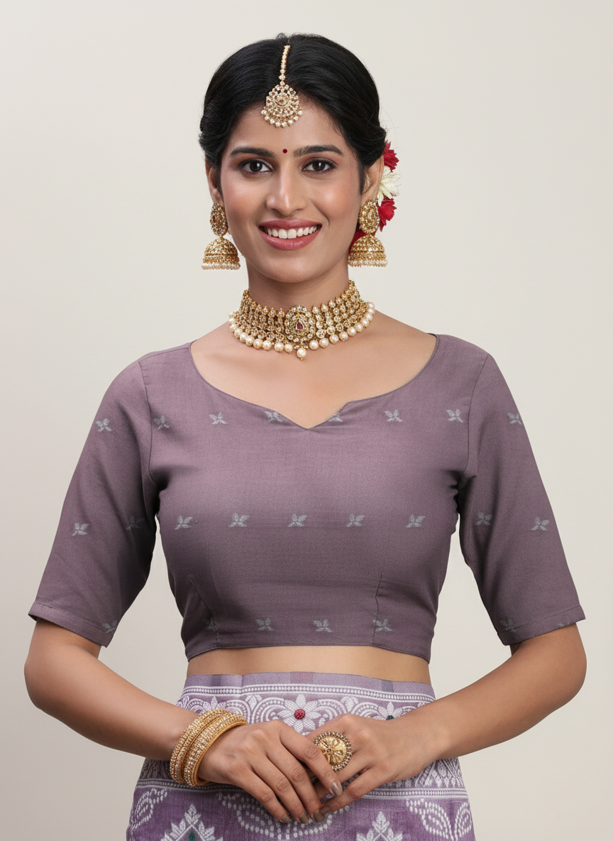 Violet Linen Cotton Saree | Woven Designer Festive & Party Wear Ensemble