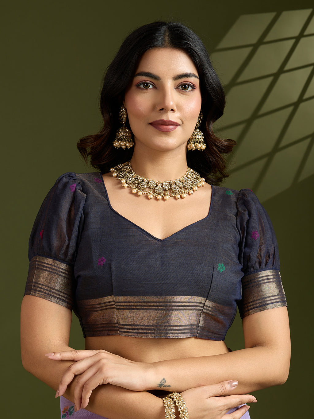 Maroon Satin Silk Saree | Dual Sequence & Silver Stone Embroidery Couture