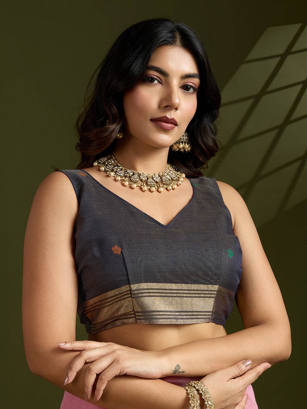 Blushing Pink Muga Cotton Paithani Saree | Coffee-Toned Contrast Traditional Ensemble