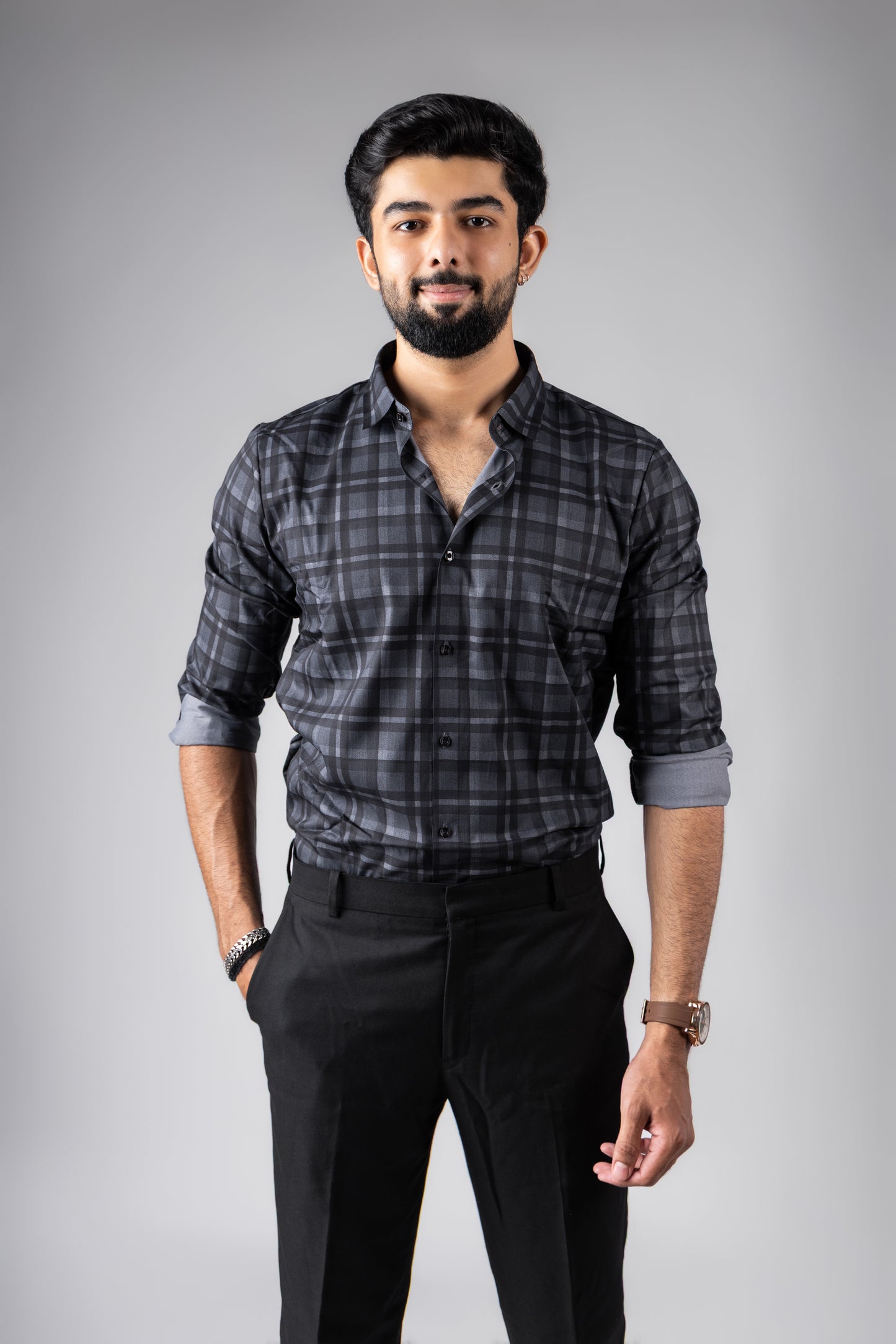 Sophisticated Grey Premium Viscose Printed Shirt | Modern Men's Festive Attire