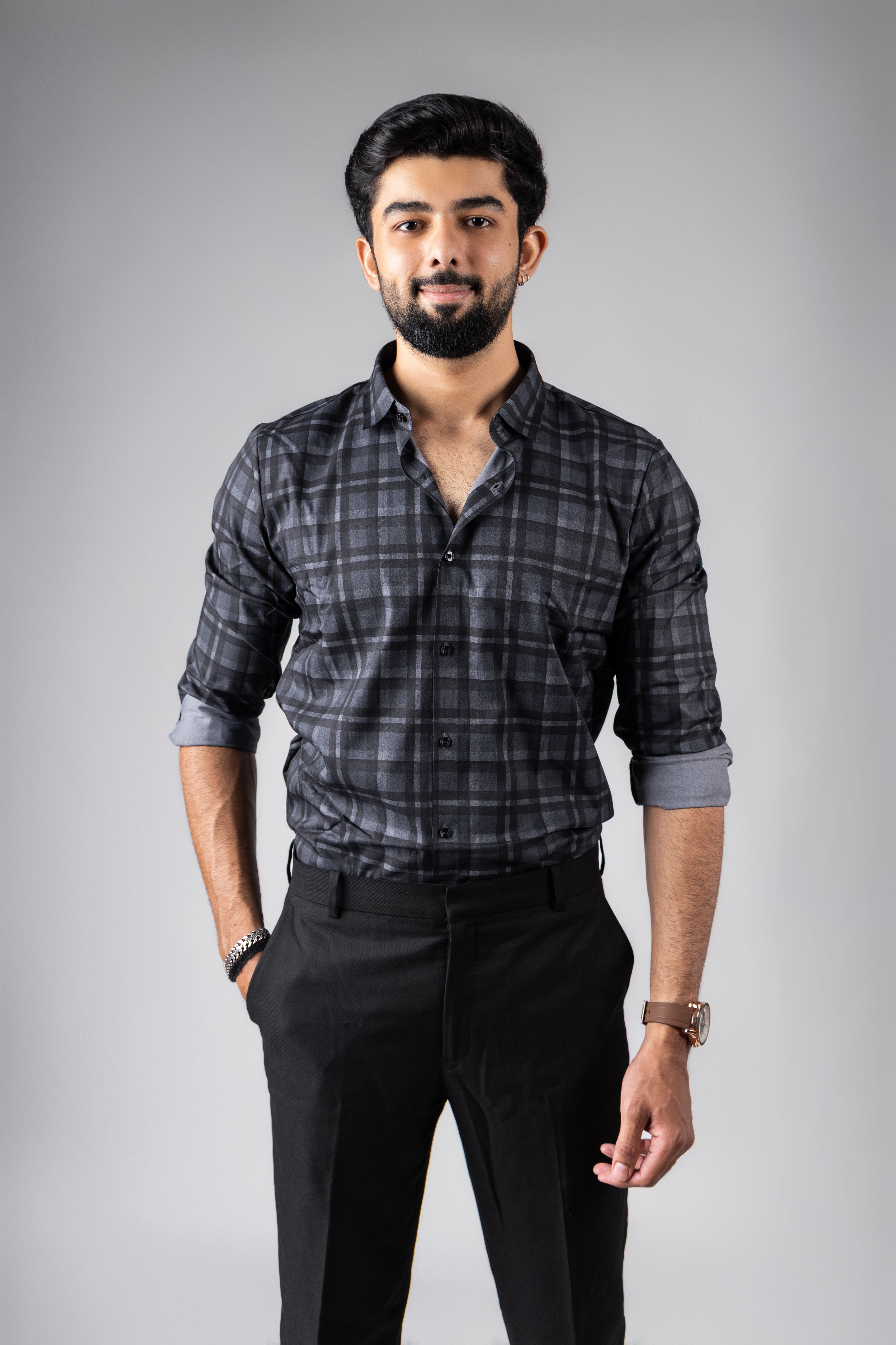Sophisticated Grey Premium Viscose Printed Shirt | Modern Men's Festive Attire