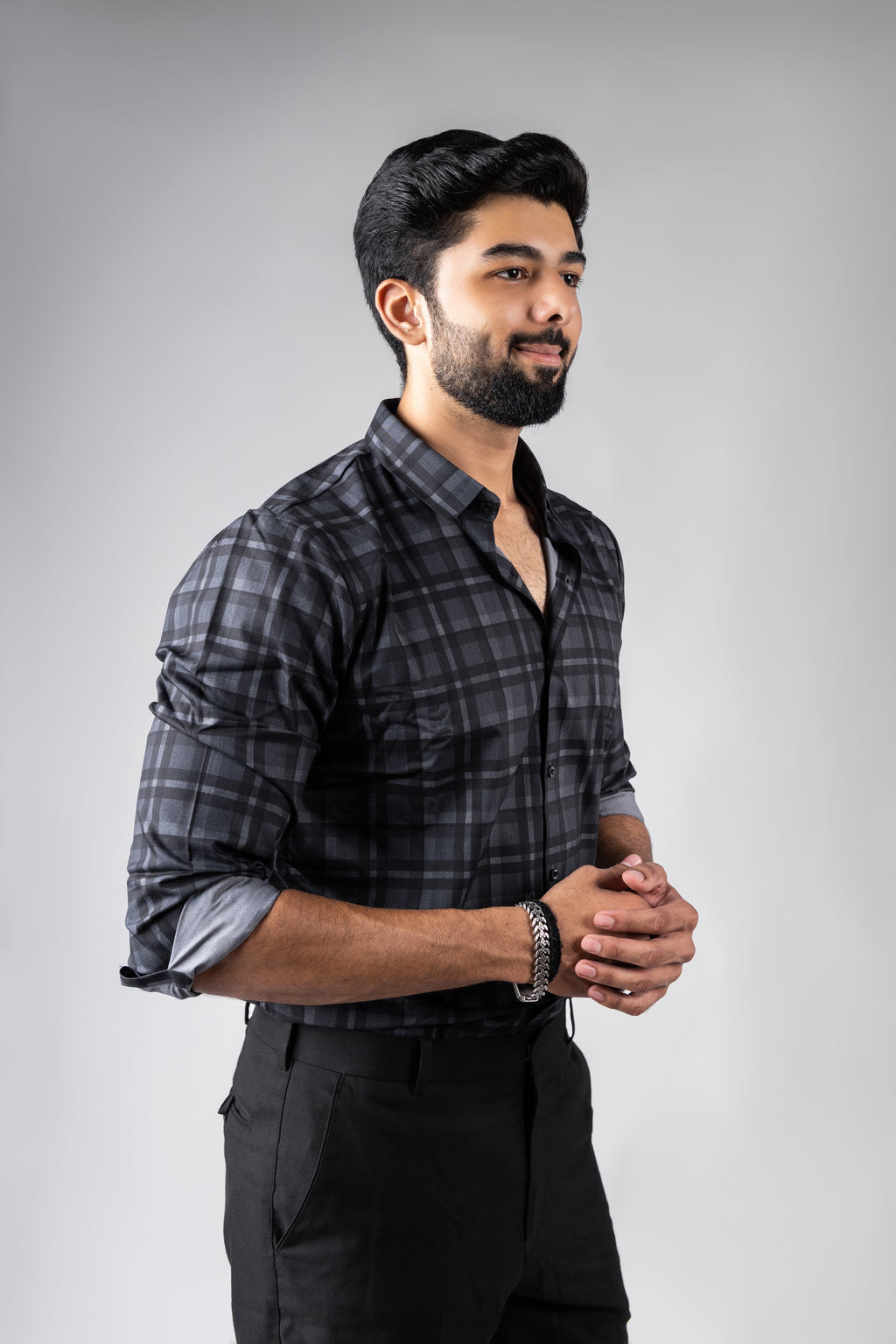 Sophisticated Grey Premium Viscose Printed Shirt | Modern Men's Festive Attire