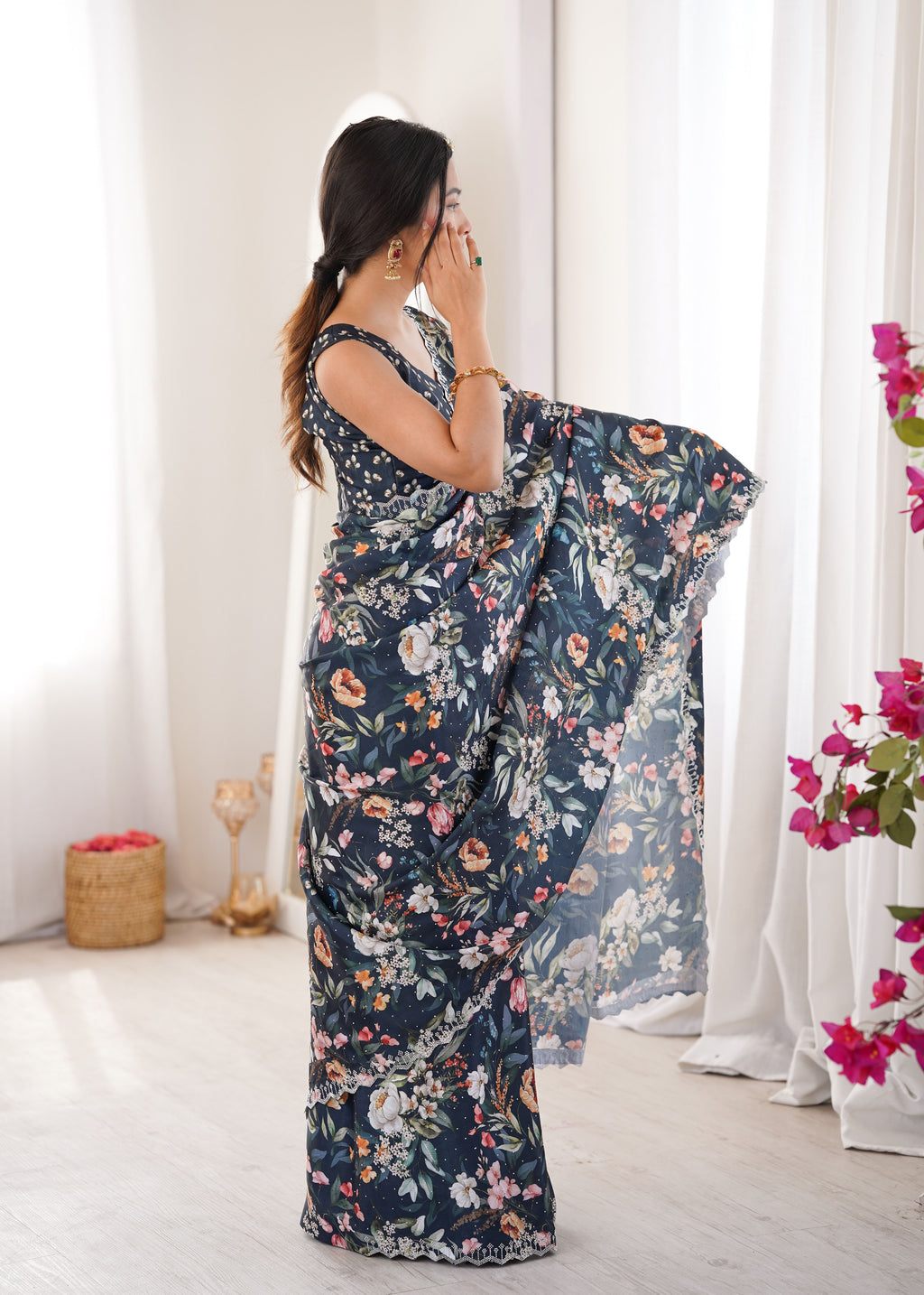 Elegant Silk Saree | Heavy Thread Embroidered Traditional Ensemble
