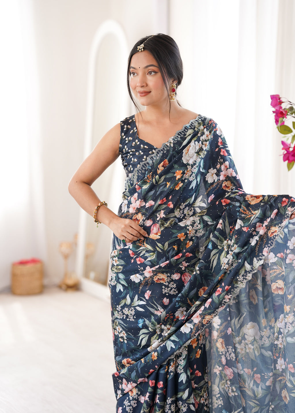 Elegant Silk Saree | Heavy Thread Embroidered Traditional Ensemble